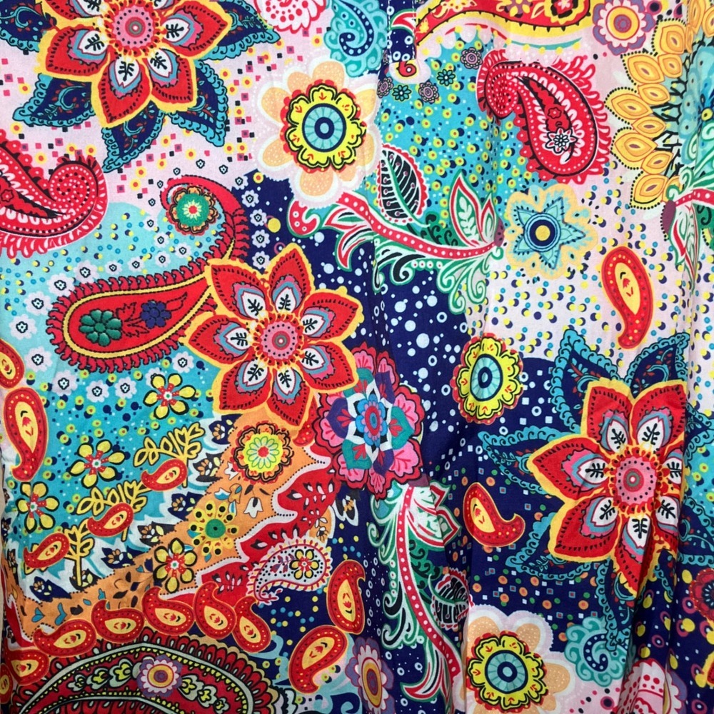 Paisley Floral Mini Dress Womens XL Multicolor New Boho Festival Bell Sleeve - Picture 6 of 10